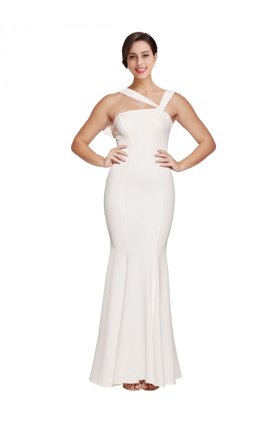 Full Length Square Neck Formal Crepe Bridesmaid Dress / Prom Dress with Asymmetrical Straps and Bow Back UK