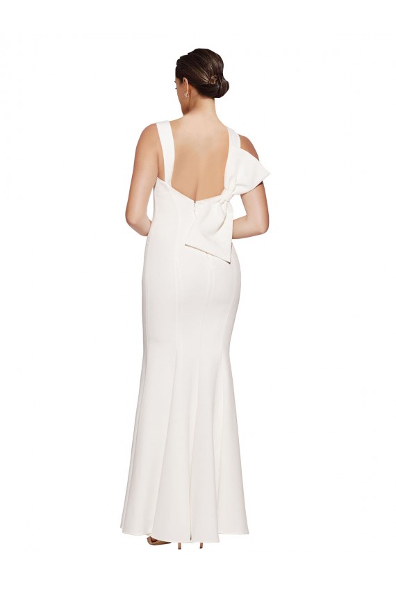 Full Length Square Neck Formal Crepe Bridesmaid Dress / Prom Dress with Asymmetrical Straps and Bow Back UK