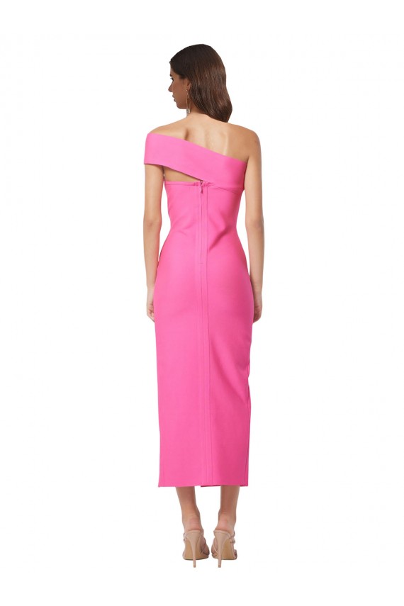 One Shoulder Neckline Short Midi Length Formal Crepe Bridesmaid Dress / Cocktail Prom Dress UK