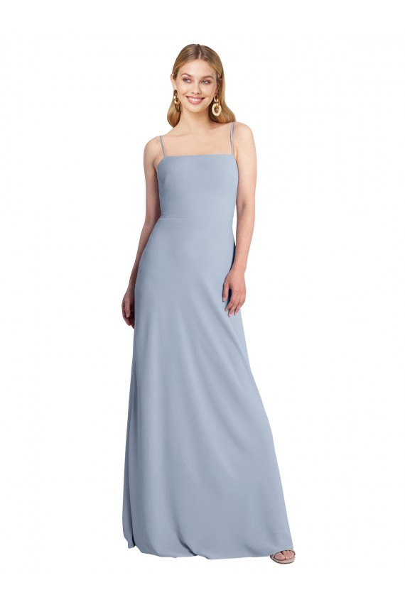 Straight Neckline Crepe Slip Bridesmaid Dress / Prom Dress with Strappy Back UK