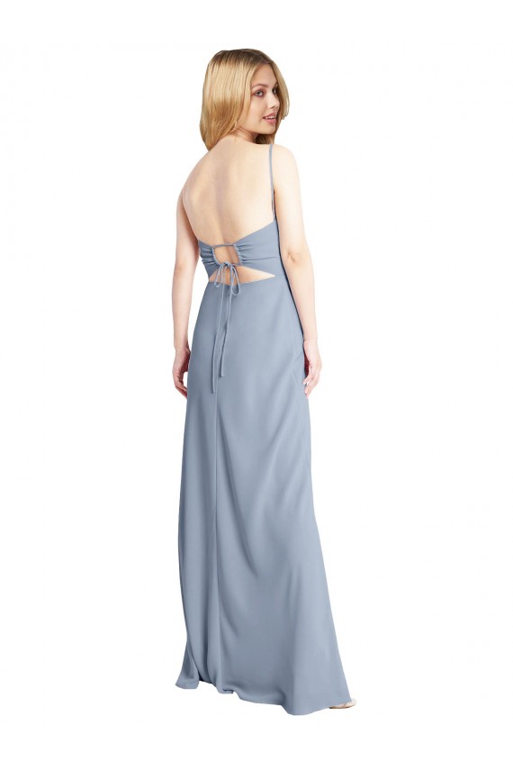 Straight Neckline Crepe Slip Bridesmaid Dress / Prom Dress with Strappy Back UK
