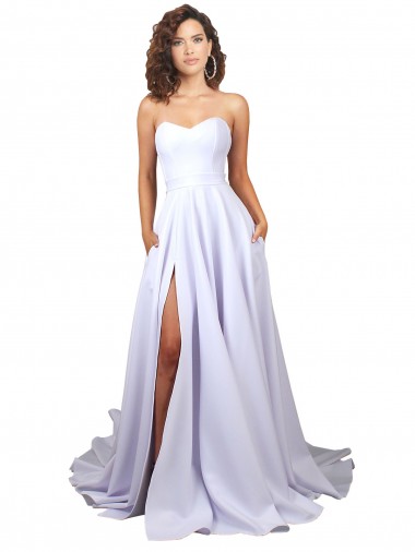 Simple Sweetheart A-Line Long Crepe Beach Wedding Dress with Front Slit UK