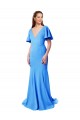 Short Sleeves Long V-Neck Crepe Bridesmaid Dress / Prom Dress with V-Back UK