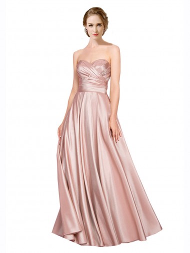 Long Plated Strapless Sweetheat Formal Stretch Satin Bridesmaid Dress / Prom Dress UK