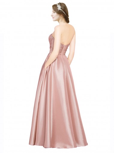 Long Plated Strapless Sweetheat Formal Stretch Satin Bridesmaid Dress / Prom Dress UK