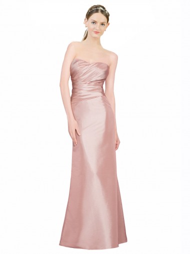 Long Strapless Formal Stretch Satin Bridesmaid Dress / Prom Dress with Pleats and Low Back UK