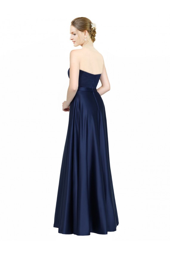 Floor Length Sweetheart Neckline Formal Stretch Satin Bridesmaid Dress with Belt UK