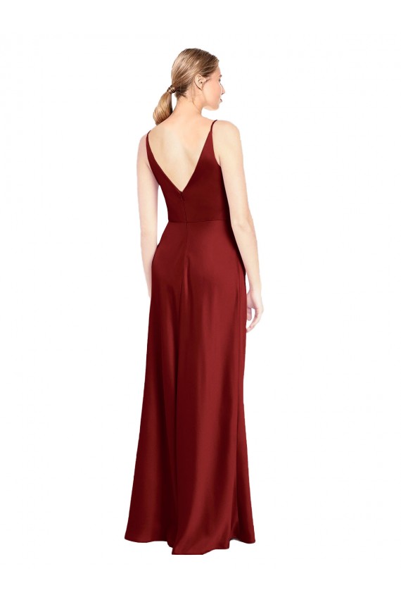 Full Length Long Formal Stretch Satin Slip Bridesmaid Dress / Prom Dress V-Back UK