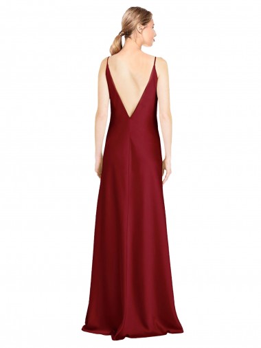 Floor Length Deep V-Back Formal Stretch Satin Bridesmaid Dress / Prom Dress with Front Slit UK