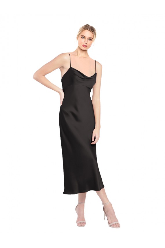 Cowl Neck Midi Length Short Cocktail Formal Stretch Satin Slip Bridesmaid Dress / Prom Dress UK