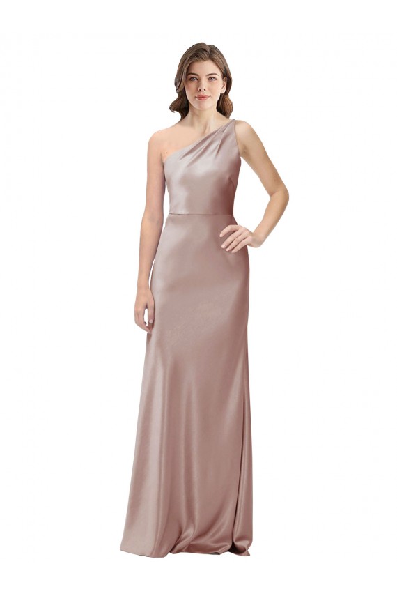 One Shoulder Black-Tie Floor Length Long Formal Stretch Satin Bridesmaid Dress / Prom Dress UK