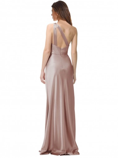 One Shoulder Black-Tie Floor Length Long Formal Stretch Satin Bridesmaid Dress / Prom Dress UK