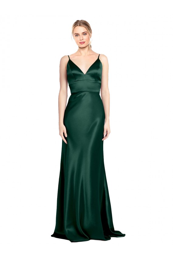 High V-Neck Long Full Length Sheath Formal Stretch Satin Bridesmaid Dress / Prom Dress UK