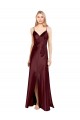 Sleek Spaghetti Straps V-Neck Formal Stretch Satin Bridesmaid Dress / Prom Dress with Center Front Slit UK
