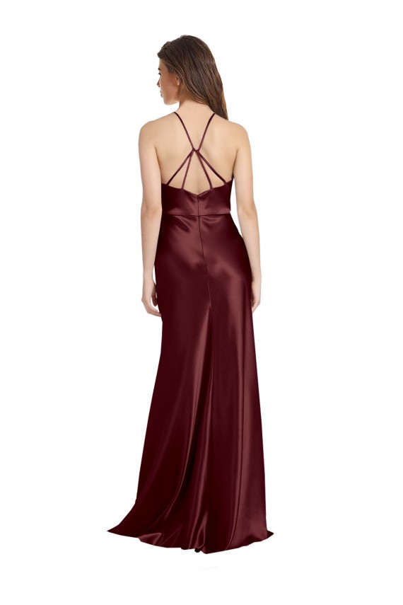 High Neck Halter Long Sleeveless Formal Stretch Satin Bridesmaid Dress / Prom Dress with Strappy Back UK
