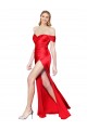 High Neck Off the Shoulder Formal Stretch Satin Bridesmaid Dress / Prom Dress with High Slit UK