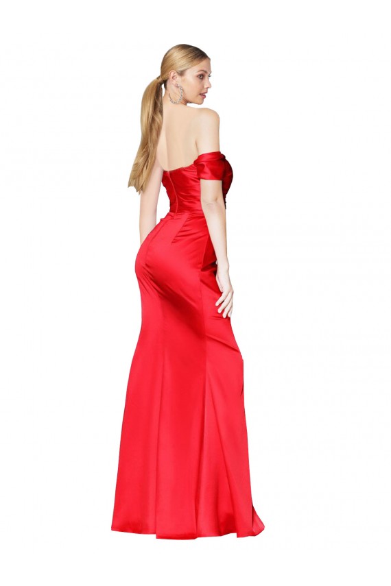 High Neck Off the Shoulder Formal Stretch Satin Bridesmaid Dress / Prom Dress with High Slit UK