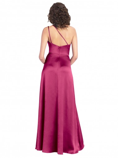Sleek One Shoulder A-Line Long Formal Stretch Satin Bridesmaid Dress / Prom Dress with Spaghetti Straps Back UK