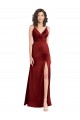 Faux Surplice Neckline Long Slim A-Line Formal Stretch Satin Bridesmaid Dress / Prom Dress UK