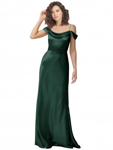 Off the Shoulder Sleeves Long Formal Stretch Satin Bridesmaid Dress / Prom Dress with Pleated Draped Neckline UK