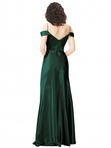 Off the Shoulder Sleeves Long Formal Stretch Satin Bridesmaid Dress / Prom Dress with Pleated Draped Neckline UK