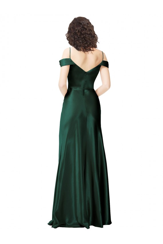 Off the Shoulder Sleeves Long Formal Stretch Satin Bridesmaid Dress / Prom Dress with Pleated Draped Neckline UK