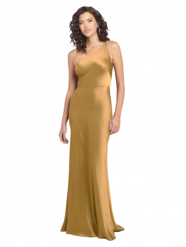 One Shoulder Long Floor Length Formal Stretch Satin Slip Bridesmaid Dress / Prom Dress UK
