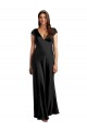 Plunging V-Neck Cap Cleeves Long Formal Stretch Satin Bridesmaid Dress / Prom Dress with Keyhole Back UK
