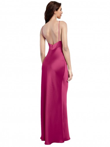 V-Neck Spaghetti Straps Slim Formal Stretch Satin Bridesmaid Dress / Prom Dress with Low Scoop Back UK