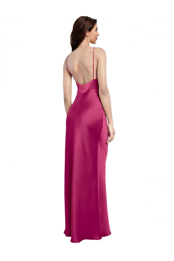 V-Neck Spaghetti Straps Slim Formal Stretch Satin Bridesmaid Dress / Prom Dress with Low Scoop Back UK