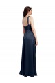 Cowl Neck Soft Long Formal Stretch Satin Bridesmaid Dress / Prom Dress with Side Slit and Pleated Straps UK