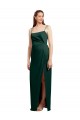 Sleek Straight Neckline Long Wrap Formal Stretch Satin Bridesmaid Dress / Prom Dress with Angled Pleats UK