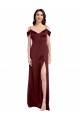 Draped Off the Shoulder Sleeves Slim A-Line Formal Stretch Satin Bridesmaid Dress / Prom Dress with Side Slit UK