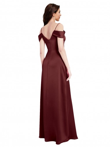 Draped Off the Shoulder Sleeves Slim A-Line Formal Stretch Satin Bridesmaid Dress / Prom Dress with Side Slit UK