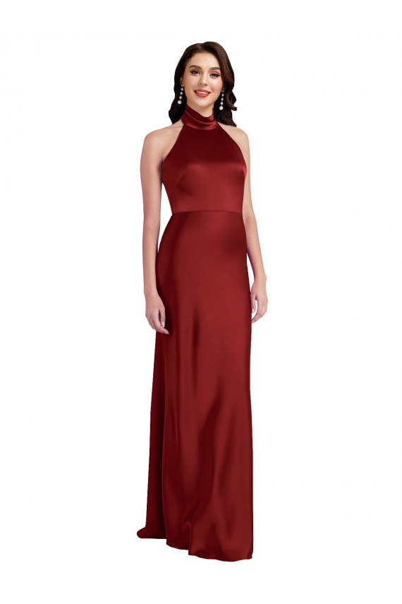 Backless Halter Long Formal Stretch Satin Bridesmaid Dress / Prom Dress UK