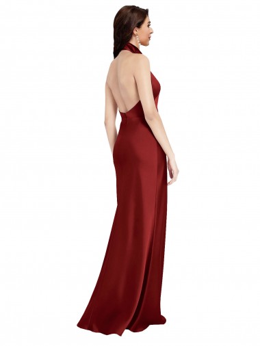 Backless Halter Long Formal Stretch Satin Bridesmaid Dress / Prom Dress UK