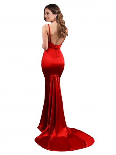 Long Pleated Formal Stretch Satin Bridesmaid Dress / Prom Dress with High Slit UK