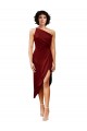 One Shoulder Cocktail Midi Length Short Formal Stretch Satin Wrap Style Bridesmaid Dress / Prom Dress UK