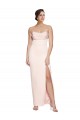 Cowl Neck Strapless Formal Stretch Satin Bridesmaid Dress / Prom Dress with High Split UK