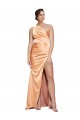 One Shoulder Ruched Formal Stretch Satin Bridesmaid Dress / Prom Dress with Thigh High Split UK