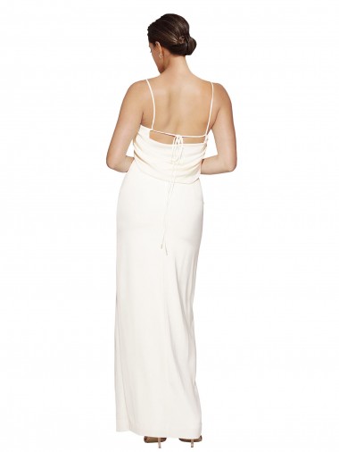 High Neck Formal Stretch Satin Bridesmaid Dress / Prom Dress with Low Back and Side Slit UK