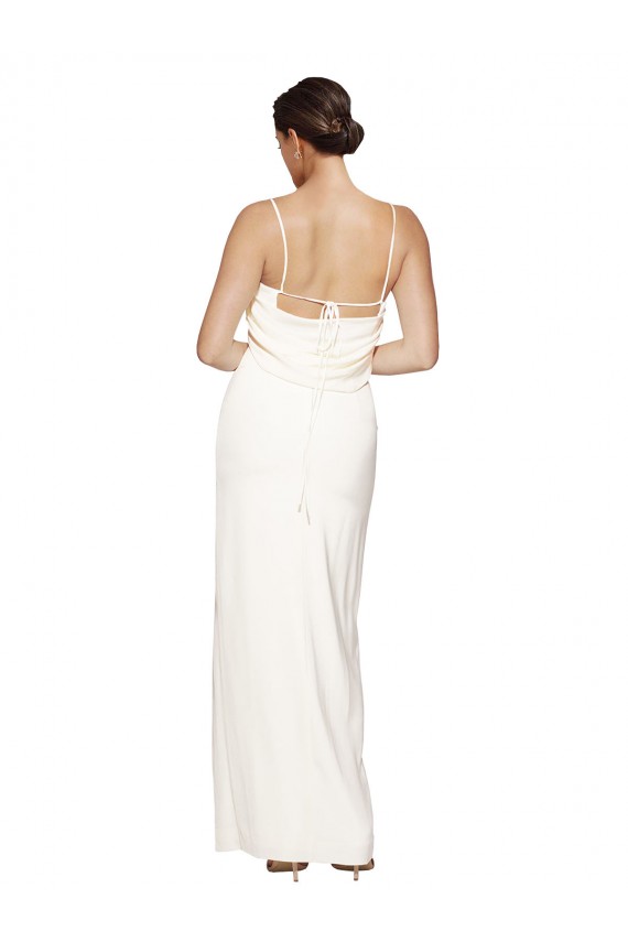 High Neck Formal Stretch Satin Bridesmaid Dress / Prom Dress with Low Back and Side Slit UK
