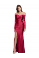 Long Sleeves Off the Shoulder Formal Stretch Satin Bridesmaid Dress / Prom Dress with High Side Split UK