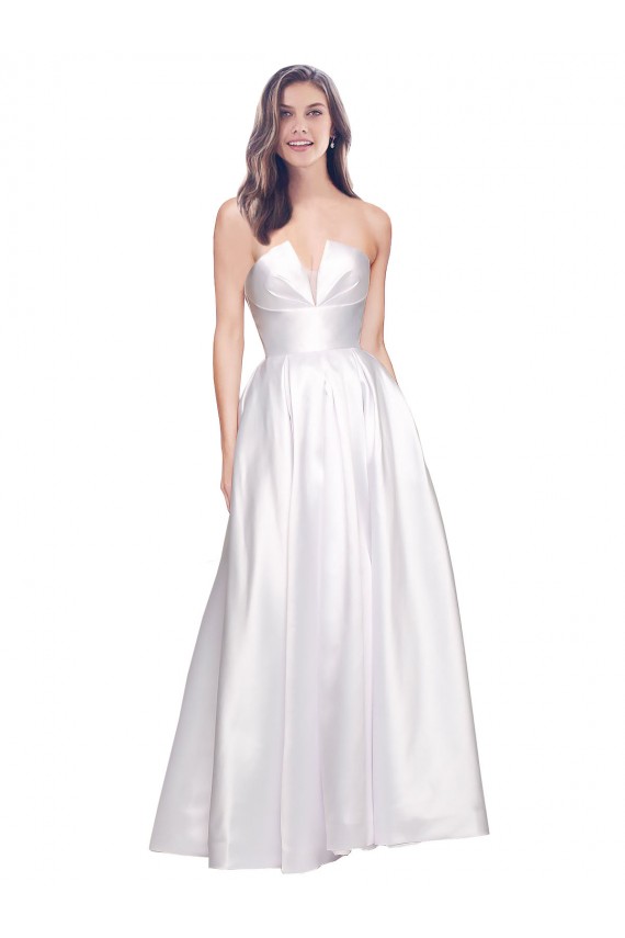 Full Length Strapless V-Cutout Formal Stretch Satin Bridesmaid Dress / Prom Dress UK