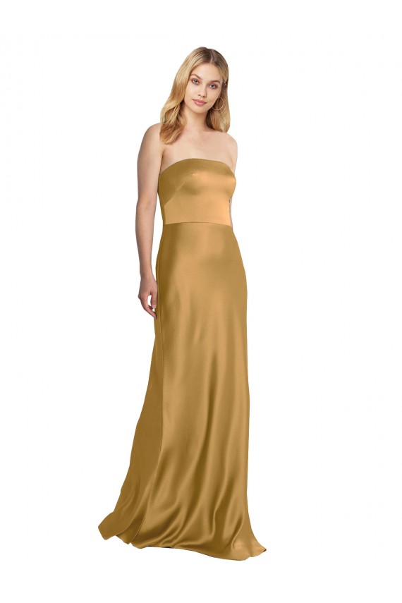 Sleek Strapless Long A-Line Formal Stretch Satin Bridesmaid Dress / Prom Dress UK
