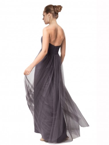 Long Sweetheart Tulle Bridesmaid Dress with Shirred Criss Cross Bodice UK