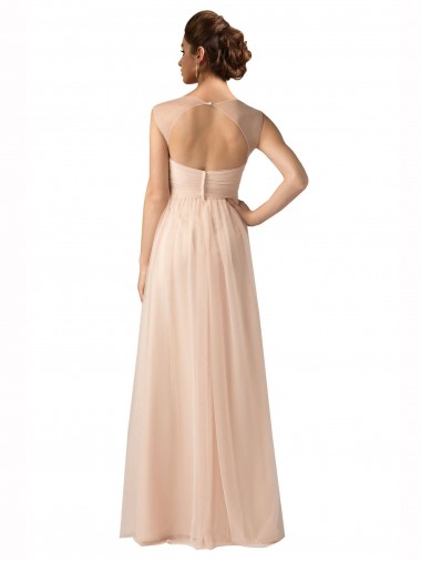 Illusion Sleeves Tulle Bridesmaid Dress with Shirred Bodice and Sweetheart Neckline UK