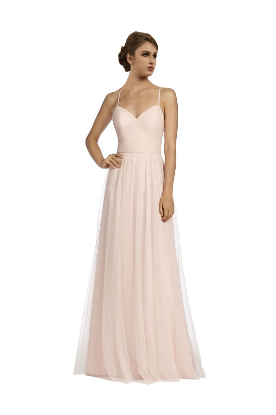 Long Draped Back A-Line Tulle Bridesmaid Dress with Pleated Bodice UK