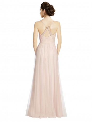 Long Draped Back A-Line Tulle Bridesmaid Dress with Pleated Bodice UK