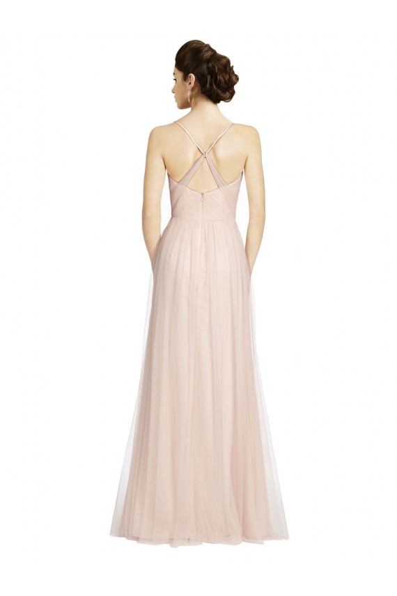 Long Draped Back A-Line Tulle Bridesmaid Dress with Pleated Bodice UK